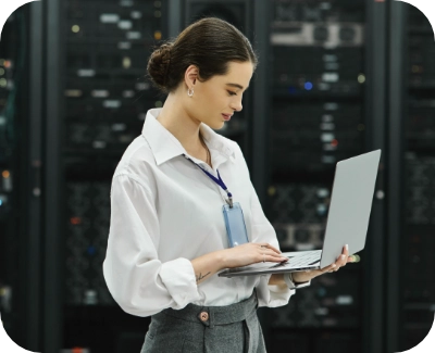 Server technician reviewing performance and optimizing server settings